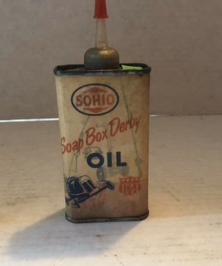 Rare Vintage Sohio Gas Station Soap Box Derby Oil Can Home Oiler 4oz Full 66