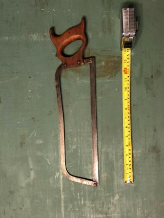 Antique Hand Saw,  Metal Frame With A Carved Wooden Handle