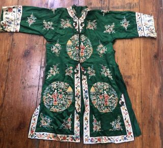 Antique Chinese Silk Heavily Embroidered Kimono Robe