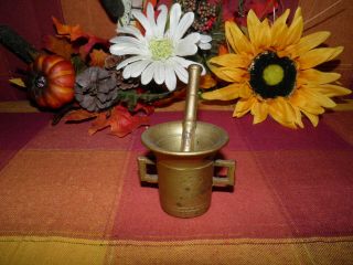 Antique Vintage Solid Brass 2 " Bowl Mortar & Pestle Apothecary Pharmaceutical