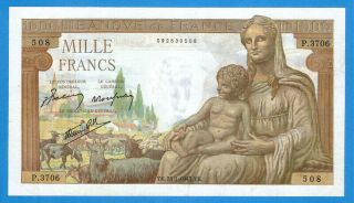 France 1000 Francs 1943 Series P3706 Rare