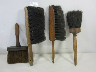 4 Vintage & Antique Natural Bristle Wooden Handled Shop & Paint Brushes