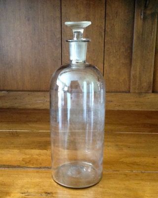 Vintage 1800’s Hand Blown Glass Apothecary Bottle & Ground Stopper & Pontil Scar