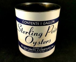 Vintage Sterling Point Oyster Tin Rare Old Advertising Can 1 Gallon