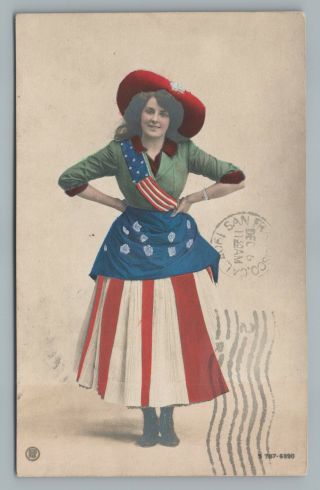 American Flag Dress Girl Rppc Handpainted Antique Photo—san Francisco—patriotic