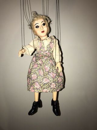 Old Vintage Antique Marionette String Puppet Puppetry Doll Lady