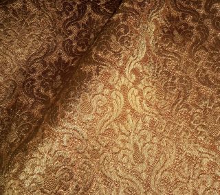 Antique Vintage French Gold Textural Scroll Jacquard Damask Furnishings Fabric