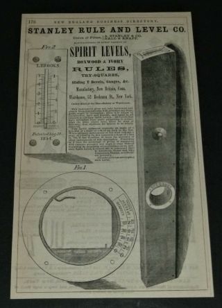 Vtg Antique 1860 Stanley Rule And Level Britain Ct Print Ad
