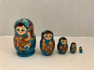 Vintage Russian Matryoshka Nesting Dolls Hand Painted Small Set Of 5