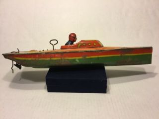 Lindstrom Vintage 1930s Tin Litho Wind Up Racing Boat “very Rare”