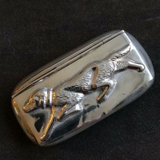 Vintage Sterling Silver Snuff Box With Hound Dog Repousse Work Lid.