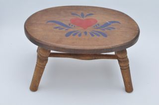 Vintage Wooden Foot Stool Heart Furniture Decorations Wood Country Rustic Antiqu