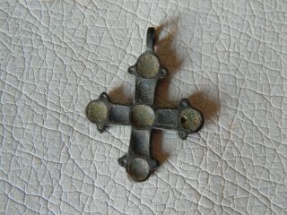 Ancient Vikings Bronze Cross Pendant With Enamel.