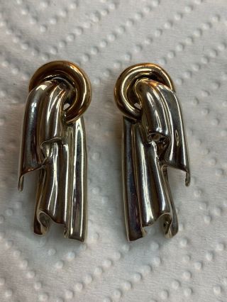 Rare Authentic Tiffany & Co 925 14k Yellow Gold Vintage Bow Earrings 17.  6 Grams