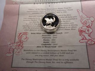 Dumbo Disney 1941 Movie Masterpieces 999 Silver Coin Very Rare C