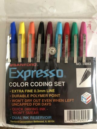 Vintage Sanford Expresso Extra Fine Color Coding Pen Marker 9 Pk Rare