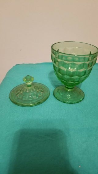 Vintage Depression Green Candy Dish With Lid Cut Glass From 1940 
