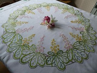 Vintage Hand Embroidered Tablecloth - Stunning Flower Circle - So Lovely