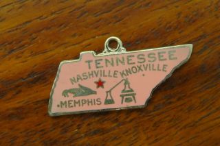 Vintage Sterling Silver Pink Tennessee State Map Enamel Charm Rare One Of A Kind
