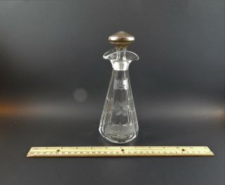 Hallmarked Antique Vintage Sterling Silver Etched Glass Oil Vinegar Cruet
