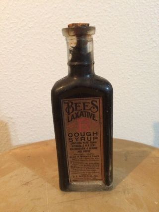 Vintage Antique Bees Laxative Cough Syrup Bottle Made In Usa