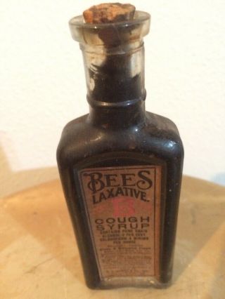 Vintage Antique Bees Laxative Cough Syrup BOTTLE Made in USA 3