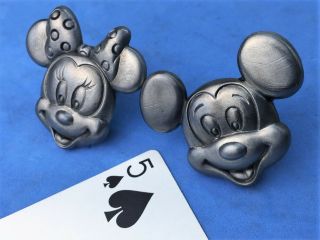 2pc Disney Mickey & Minnie Mouse Rare Metal Drawer Pull Cabinet Handle Knob Set
