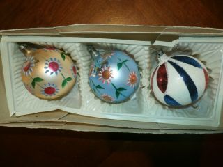 Set 3 Vintage Antique Blown Glass Christmas Ornaments Poland Balls