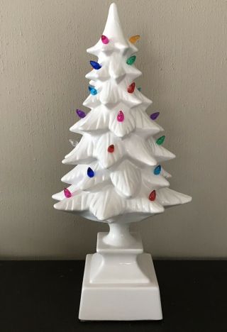Vintage Lighted White Ceramic Christmas Tree 18.  5” Cordey Style Rare