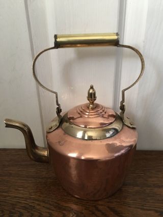 Vintage Copper & Brass Kettle With Swan Neck Spout.