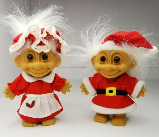 Vintage Russ Christmas Trolls 5 " Santa Claus & Mrs Claus Set