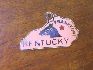 Vintage Silver Pink Kentucky State Map Horse Enamel Charm Rare One Of A Kind