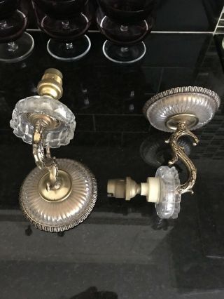 Vintage Glass And Brass Wall Sconces