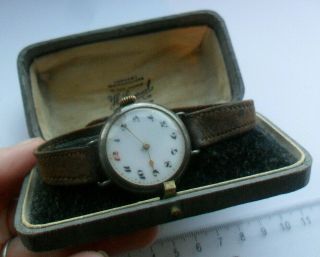 Antique Silver Trench Watch Complete With Old Jewellery Box