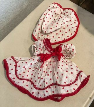 Vintage Red Polka Dot Ideal Shirley Temple Doll Dress & Hat W/ Tag Clothes