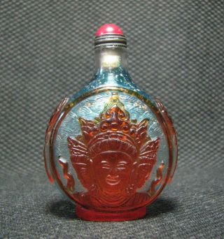 Tradition Chinese Glass Carve Buddha Head Design Snuff Bottle.