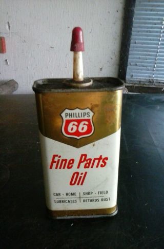 Rare Vintage Phillips 66 Fine Parts Oil Handy Oiler Full Tin Can