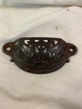 Very Rare Antique Vintage Cast Iron Ornate Drawer Pull Hardware 1800s