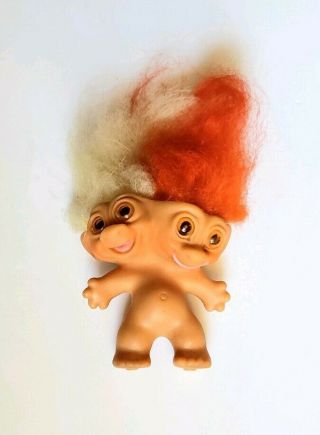 Vintage 1965 2 Headed Troll Doll Uneeda Norfin Orange White Hair Two Figure Toy