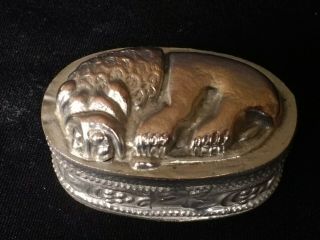 Unusual Indian Silver Plated Lidded Box Depicting A Lion