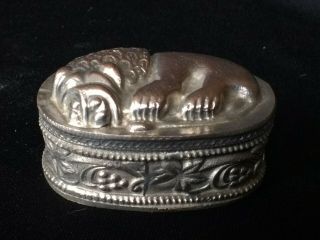 Unusual Indian Silver Plated Lidded Box Depicting a Lion 2