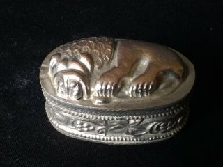 Unusual Indian Silver Plated Lidded Box Depicting a Lion 3