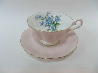Rare Unique Royal Albert Pink Forget Me Not Teacup & Saucer Blue Flowers