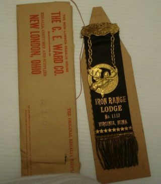 Antique Loyal Order Of Moose Lodge Badge Ribbon Medal Iron Range Virginia Mn