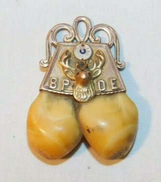 Rare Old Bpoe Elks Lodge Gold Double Elks Tooth Pendant