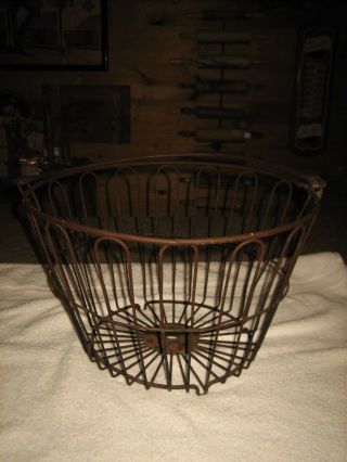 Vintage Country Farm Rustic Large Antique Metal Wire Egg Basket With Handle