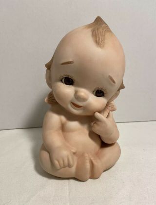 Vintage 6” Kewpie Baby Doll Piano Baby Bisque Porcelain Figurine Glass Eyes