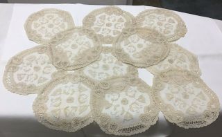 Set 11 Antique Fine Dinning Tulle Embroidered Netting Lace Dollies