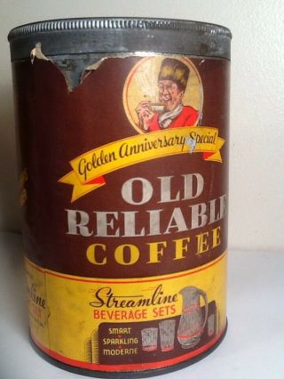 Antique Old Reliable 1 lb.  Coffee Tin w/ Metal Lid 3