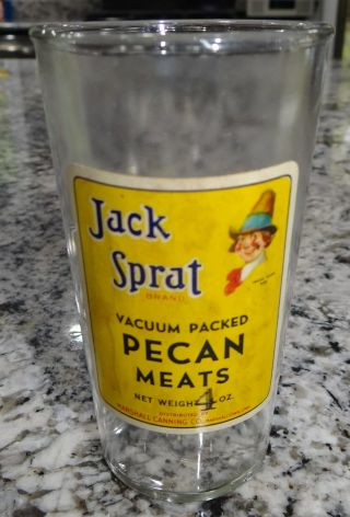 Jack Sprat Rare English Walnut Meats 4 Oz Jar Marshal Ia Advertising Vtg Antique